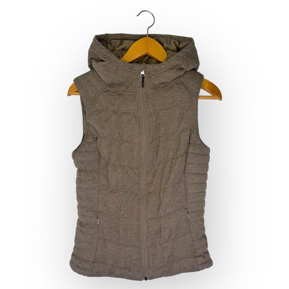 Be by Blanc Noir Women's Jersey Puffer Vest S Heathered Brown Quilted Hooded
